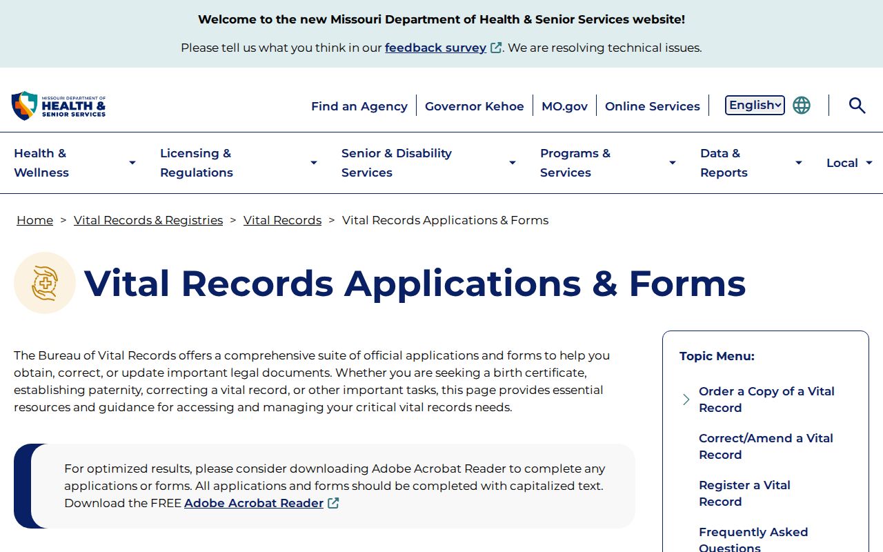 Jefferson City resident lookup Missouri vital record applications