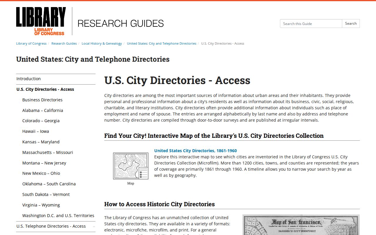 Jefferson City previous residents Library of Congress city directory guide