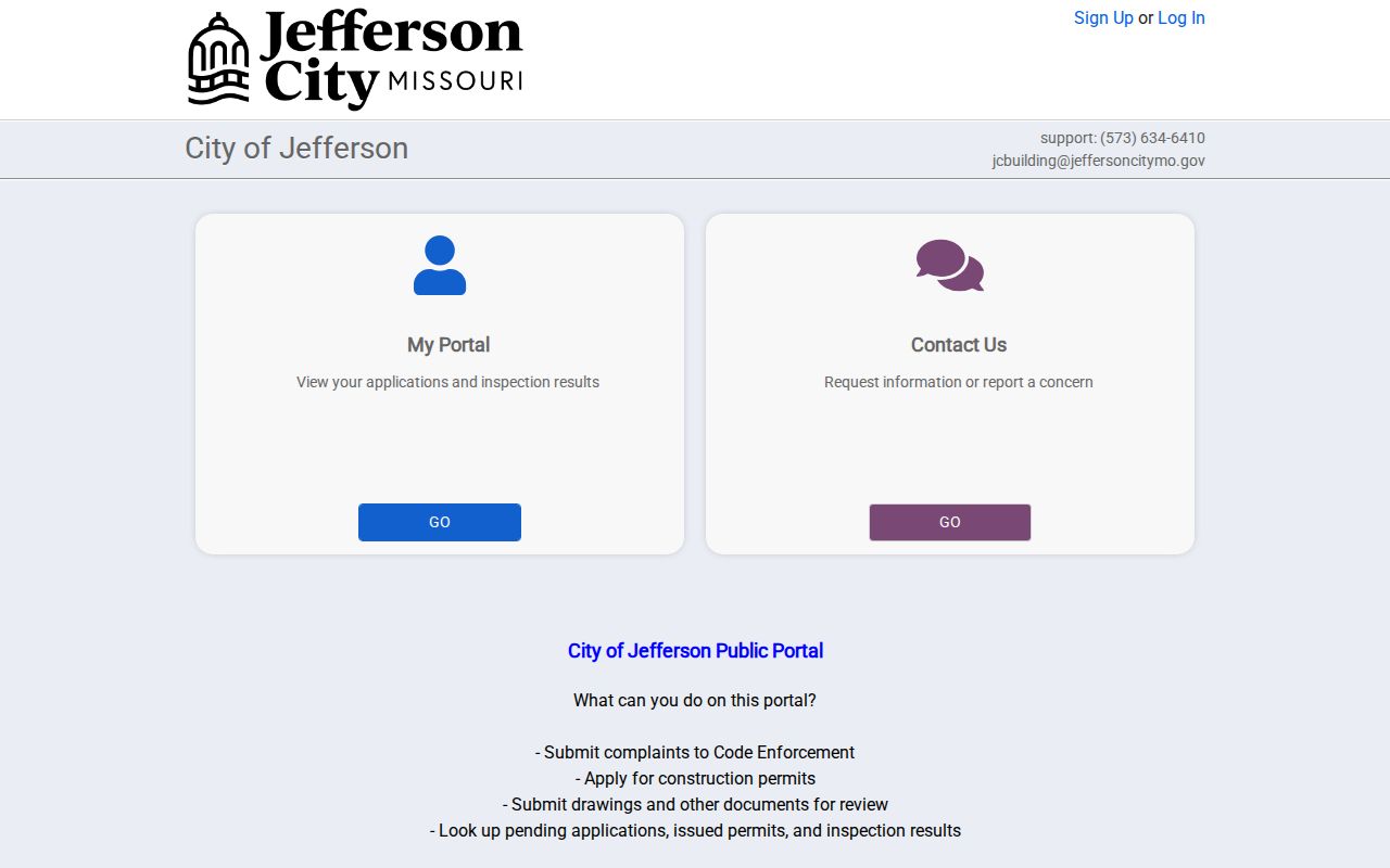 Jefferson City street directory SmartGov permit search