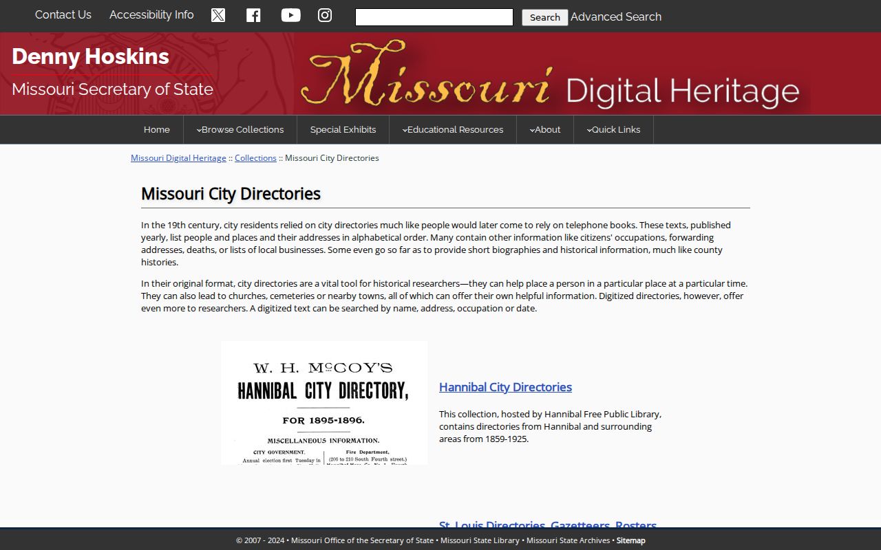 Jefferson City historical-directory discovery at Missouri Digital Heritage