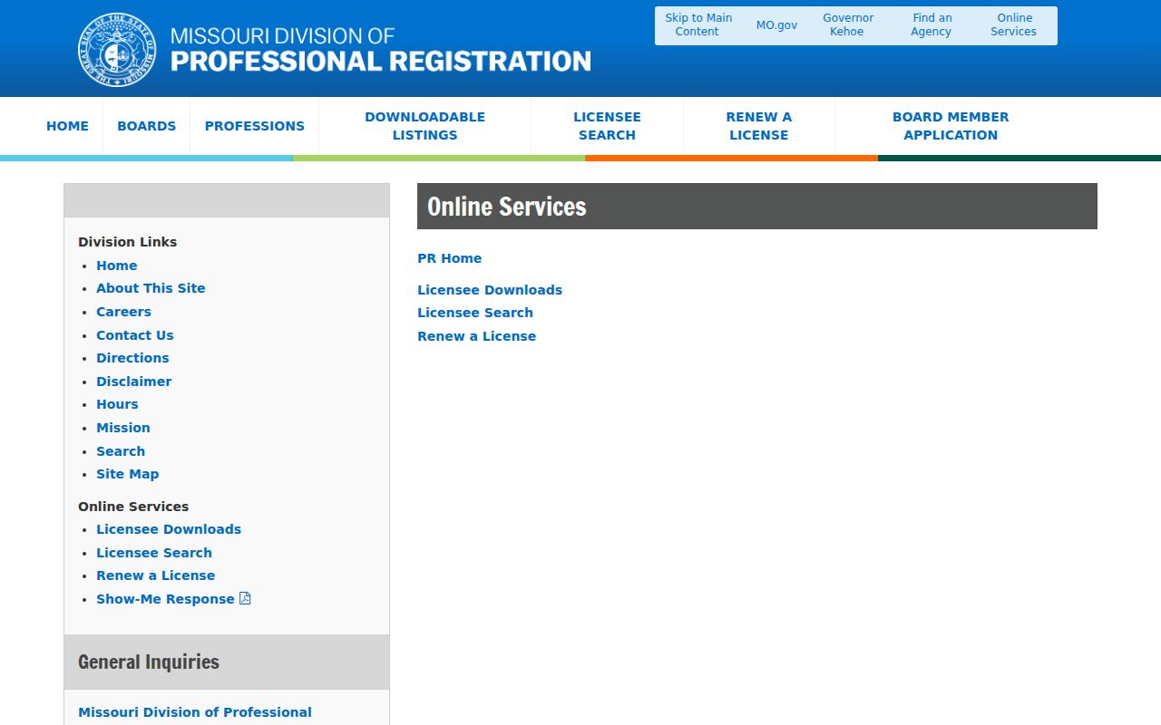 Jefferson City residents directory Missouri professional registration services